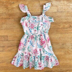 Janie & Jack Dress Girls Floral Summer Size 7 Floral Pink Green Cotton Ruffles